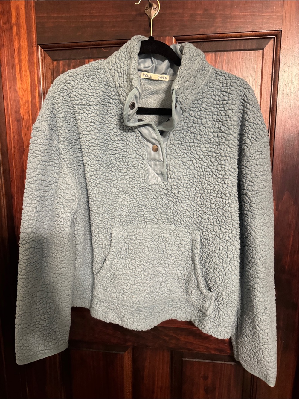 Wallflower Light Blue Sherpa Snap-Front Pullover Jacket